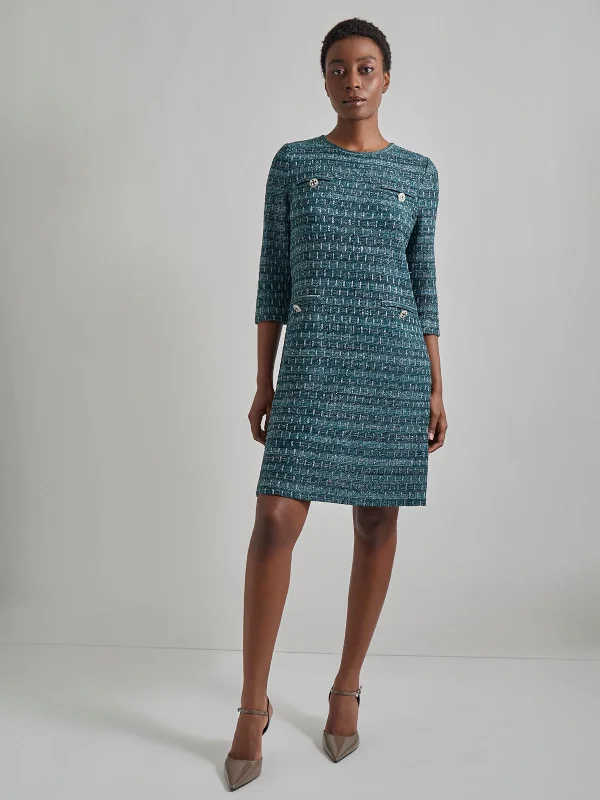 Your Shopping Wish, Our Discount Command!Metallic Accent Tweed Knit Shift Dress
