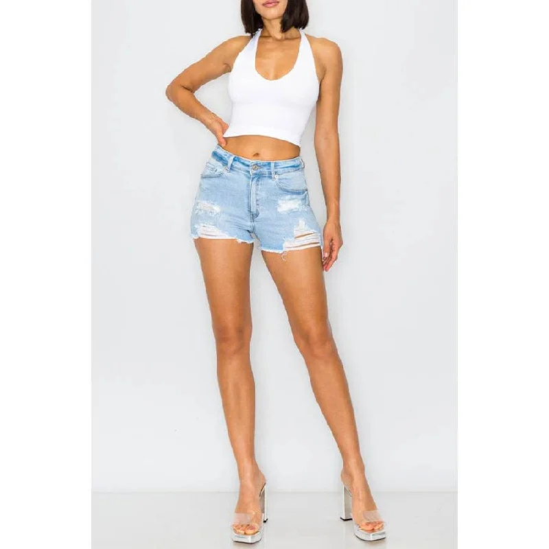 Shop the Hottest Deals!Mid Rise Destructed Denim Shorts