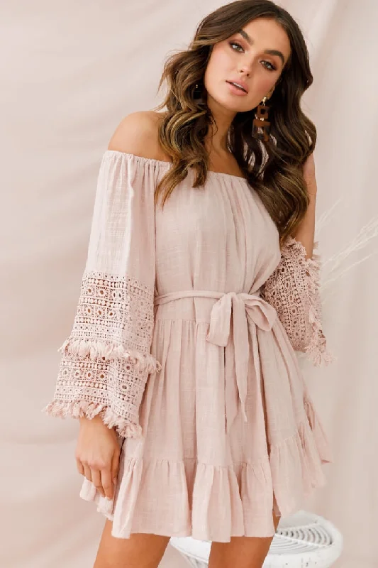 The Best Offers Are Here!Mona Off-Shoulder Embellished Sleeve Dress Mocha