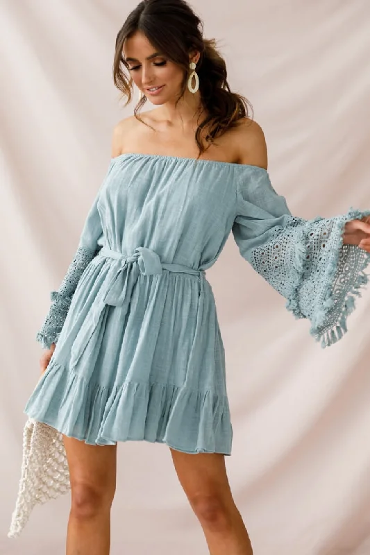 Save More with Every Purchase!Mona Off-Shoulder Embellished Sleeve Dress Sage