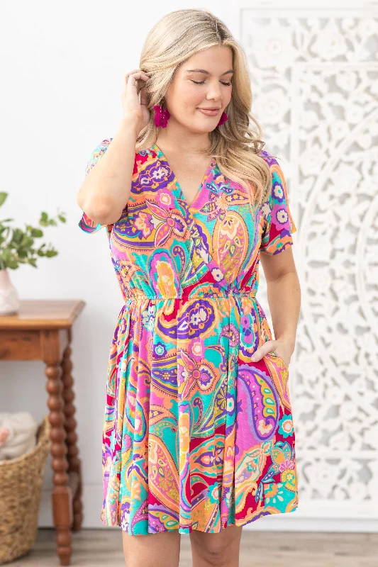 Buy One, Get One Free!Orange Multicolor Floral Dress With Shorts