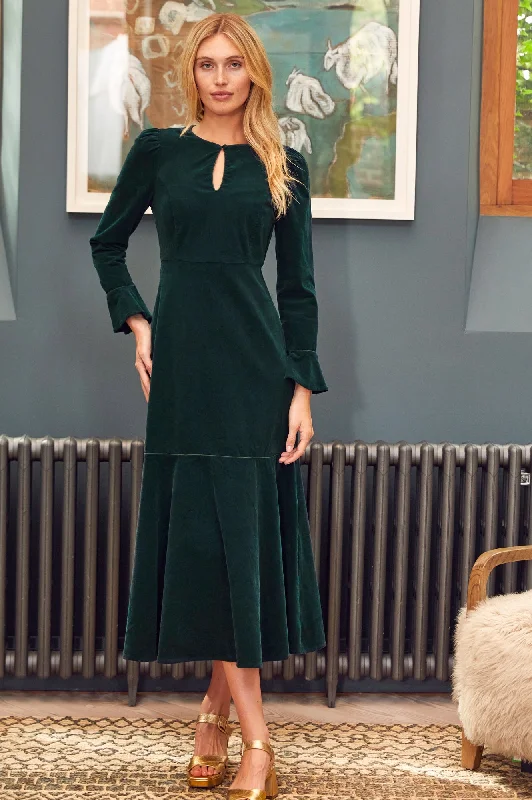 Shop More, Spend Less!Paloma Round Neck Long Sleeve Stretch Corduroy Dress | Bottle Green