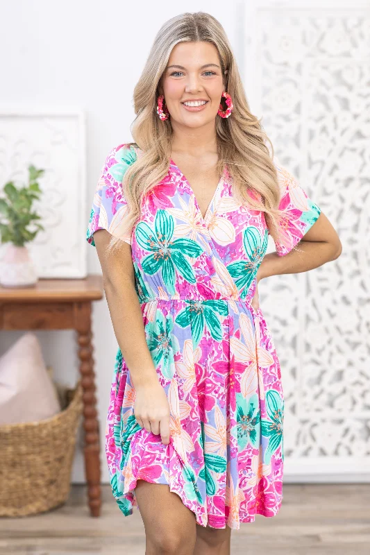 Limited-Time Price Drop!Pink Multicolor Floral Dress With Shorts