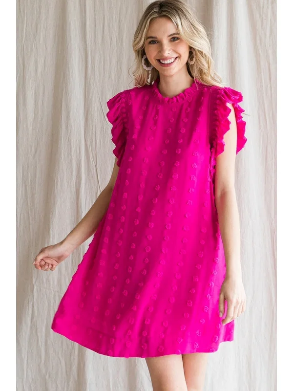Steals and Deals Await!Pink Swiss Dot Ruffle Dress