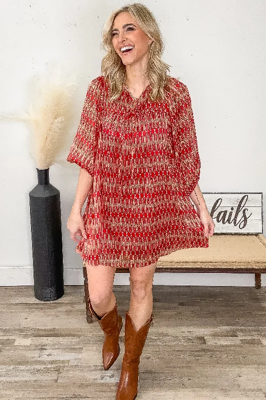 Crazy Discounts Inside!Red and Orange Boho Print Dress