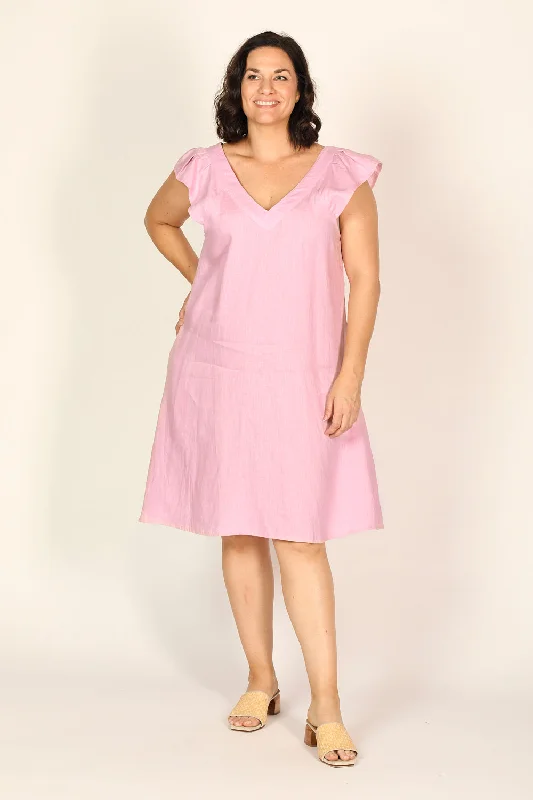Score Big Savings Today!Rivka Frill Sleeve Linen Short Dress in Peony