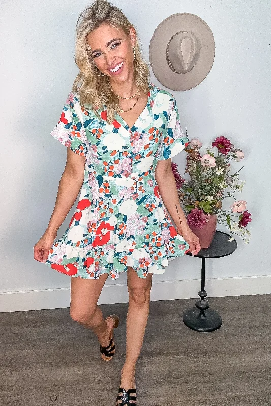 Exclusive Savings This Week!Sage Combo V-Neck Button Detail Dress
