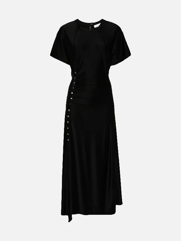 Don’t Wait – Deals Won’t Last!Stretch Asymmetric Satin Dress in Black