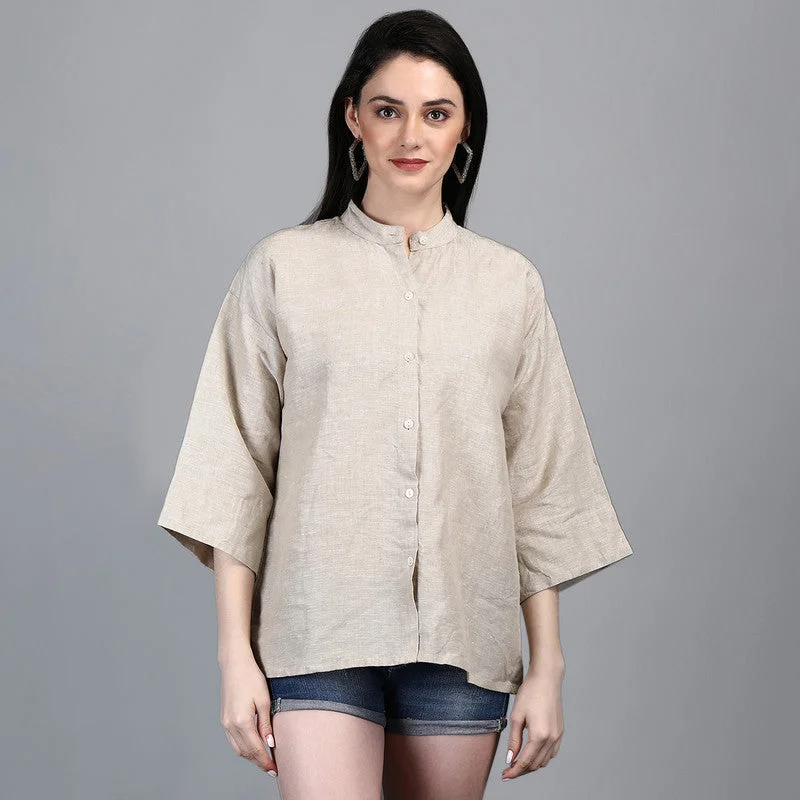 Your Best Deals Are Here!Linen Shirt for Women | Beige | Mandarin Collar