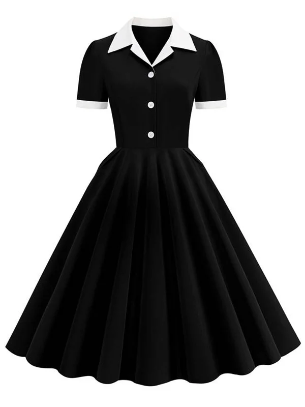 Everything Must Go!1950s Shirt Collar White Buttons Swing Dress
