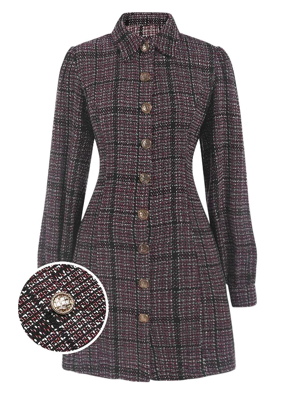 Shop Smart, Save Big!1960s Shirt Collar Lantern Sleeve Plaids Dress