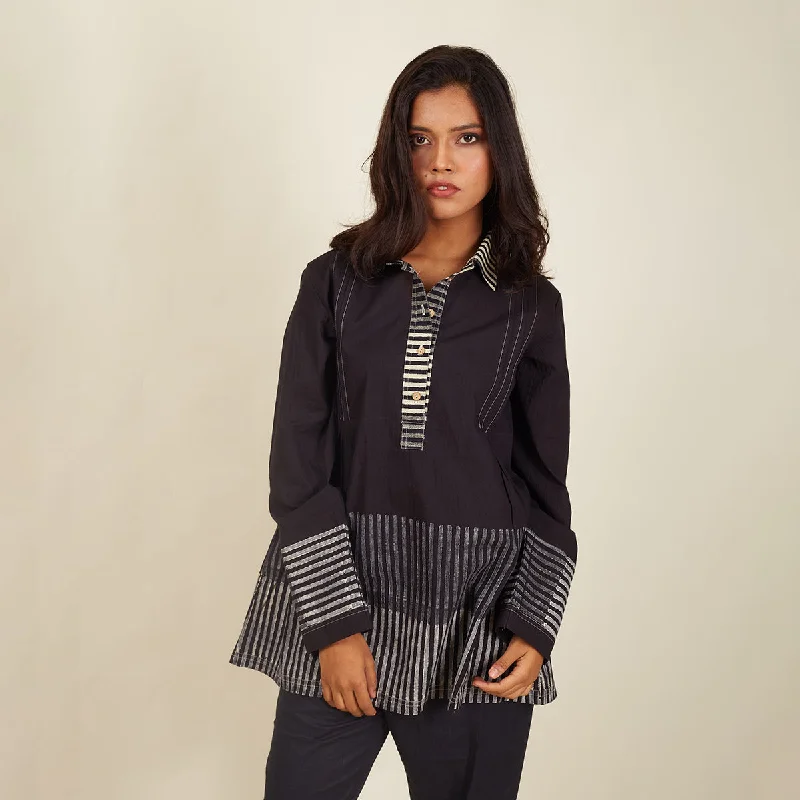 Save Up to 50% Off!Cotton Shirt for Women | Hand block Printed Lines | Charcoal