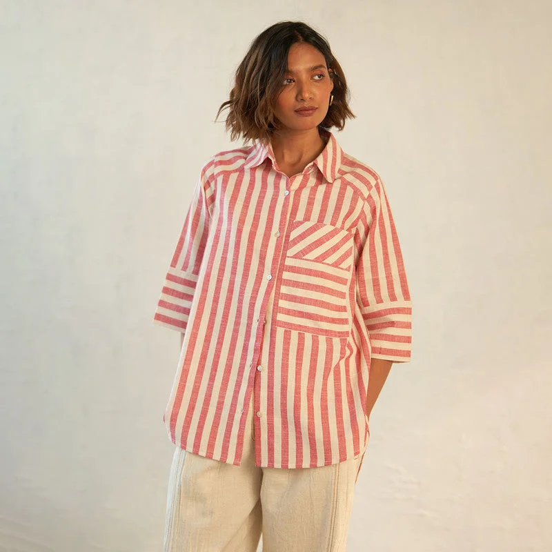 The Best Deals Won’t Wait!Cotton Block Print Shirt for Women | Striped | Red & White The Best Deals Won’t Wait!Cotton Block Print Shirt for Women | Striped | Red & White