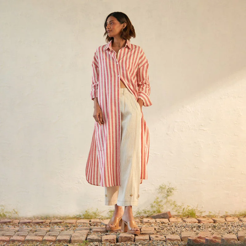 Don't Miss Out!Cotton Long Shirt for Women | Red & White | Drop Shoulder