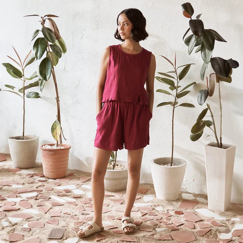Price Drops You’ll Love!Cotton Solid Co Ord Set For Women | Top & Shorts | Red