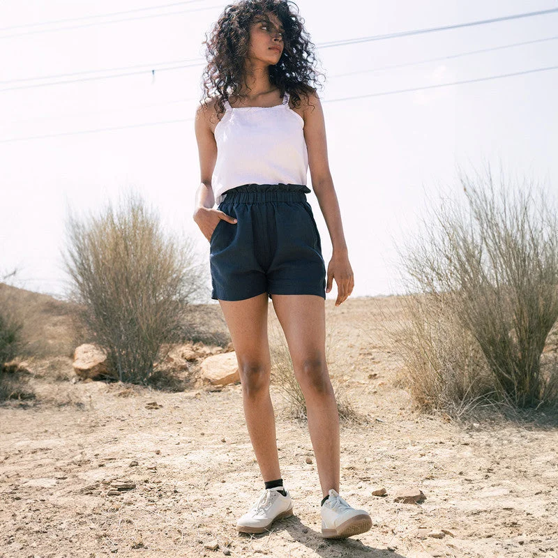 Exclusive Deals Just for You!Linen High Waist Shorts | Navy Blue