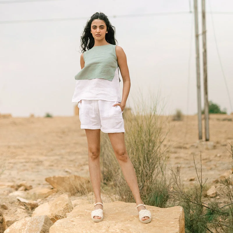 New Discounts Just Dropped!Linen White Shorts for Women | Pin Tucks