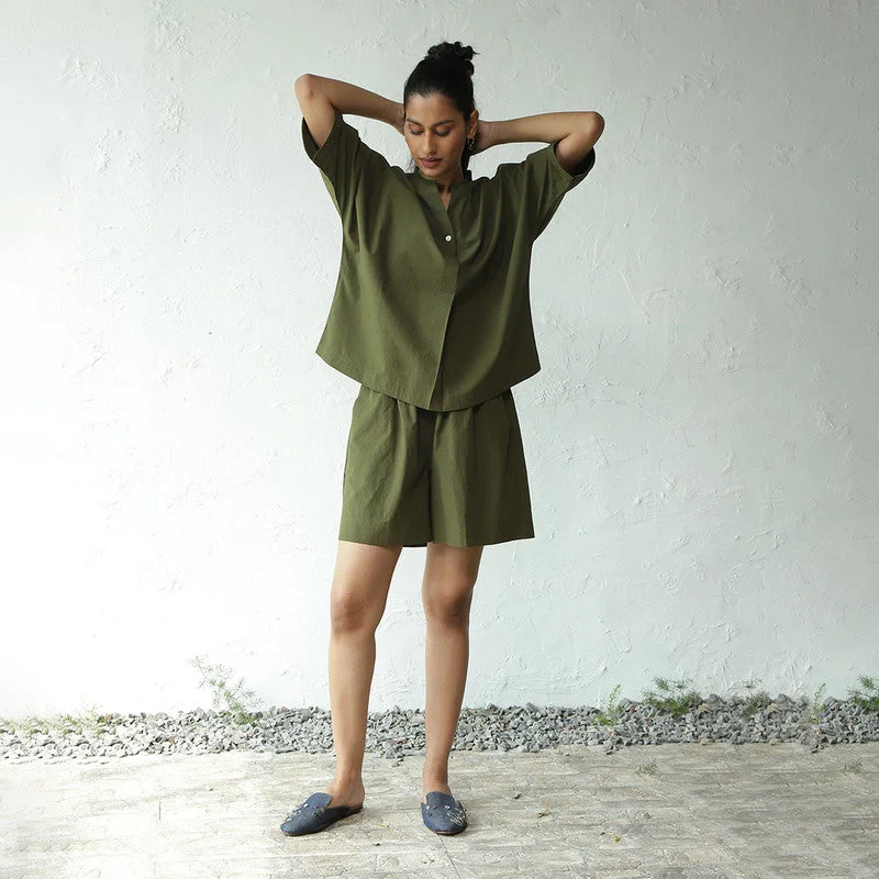One Click Away from Big Savings!Cotton Poplin Co Ord for Women | Military Green | Top & Shorts One Click Away from Big Savings!Cotton Poplin Co Ord for Women | Military Green | Top & Shorts