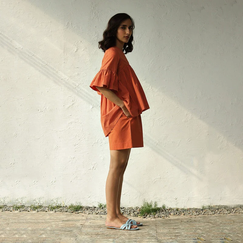 Mega Sale Happening Now!Poplin Cotton Co Ord Set | Orange | Top & Shorts
