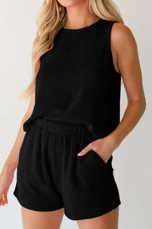 Shop More, Spend Less!Corded Sleeveless Top and Pocketed Shorts Set