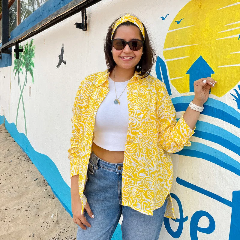 Shop Before It’s Gone!Cotton Printed Oversized Shirt For Women | Yellow