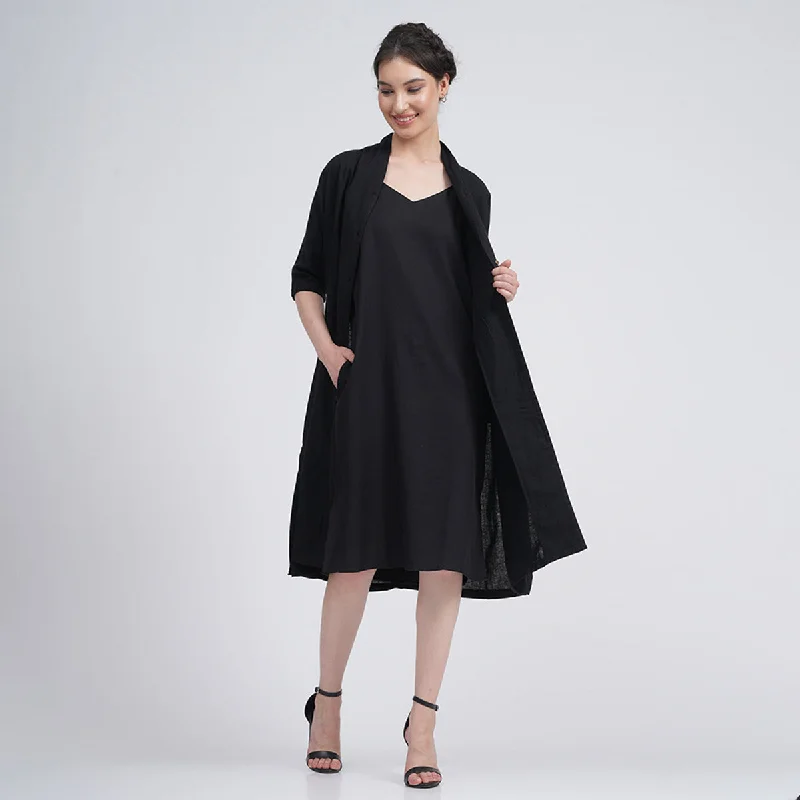 Your Chance to Save is Now!Cotton Tencel Long Shirt & Slip Dress | Black