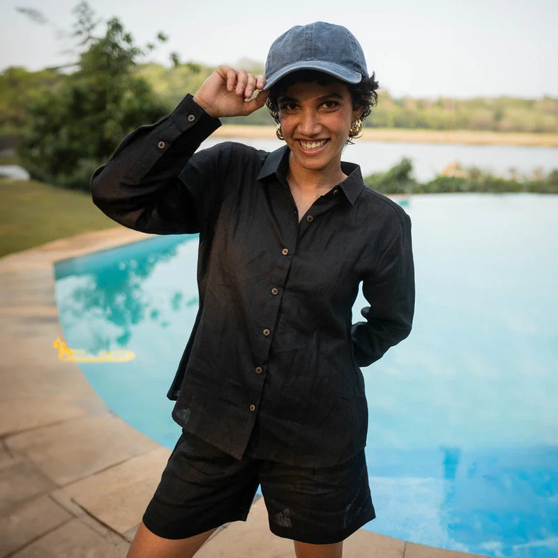 Save Up to 50% Off!Linen Black Shirt for Women | Full Sleeves