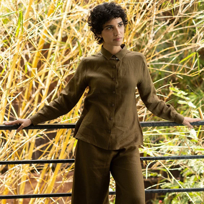 Unmissable Offers Await!Linen Shirt for Women | Olive Green | Full Sleeves