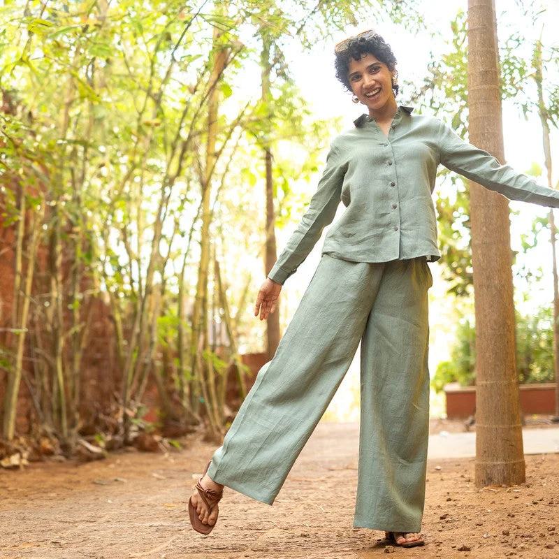Exclusive Savings This Week!Linen Shirt for Women | Sage Green | Full Sleeves