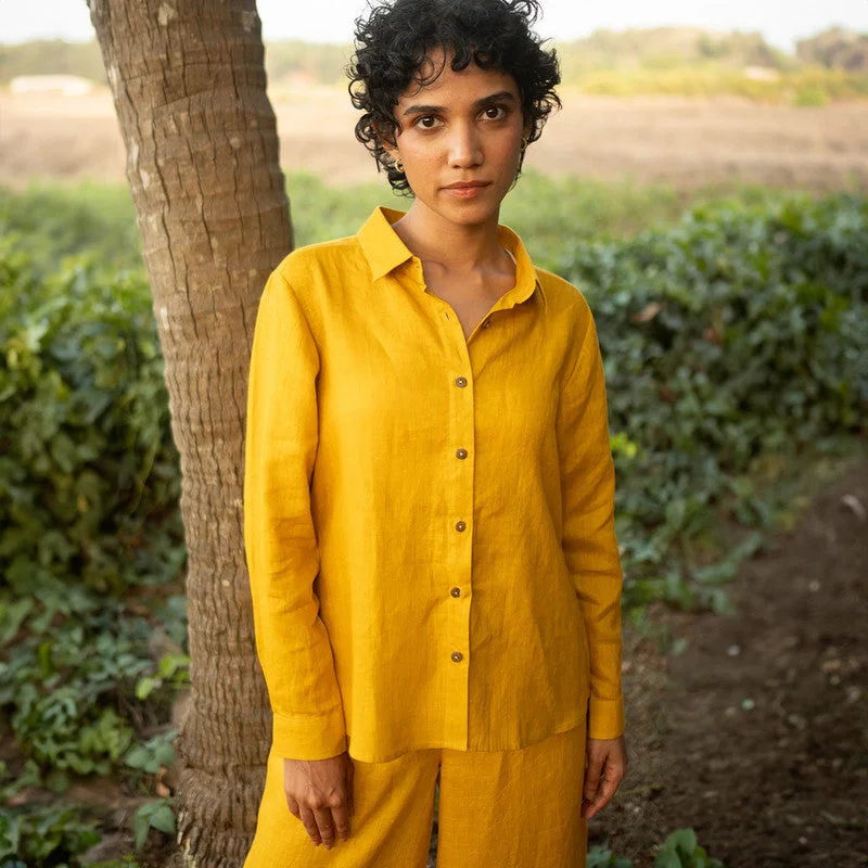 Limited Stock Available!Linen Shirt for Women | Yellow | Full Sleeves