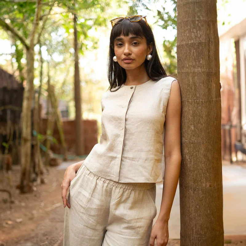 Limited Time Offer!Linen Sleeveless Shirt for Women | Beige | Short Shirt