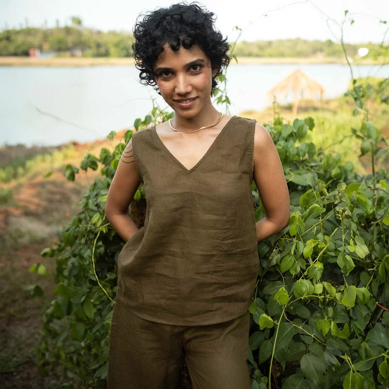 Everything Must Go!Linen Tank Top for Women | Olive Green | Sleeveless
