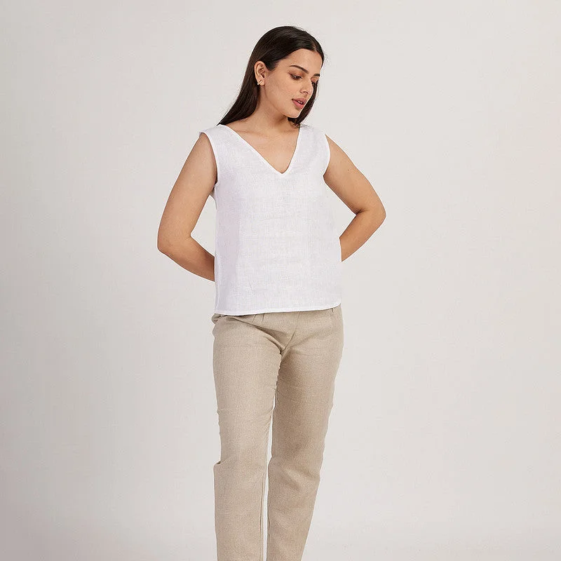 Lowest Prices Guaranteed!Linen Tank Top for Women | V-Neck | White