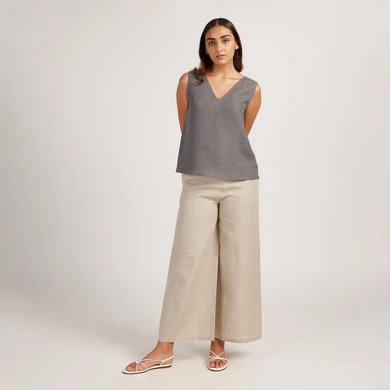 Limited Time Offer!Linen Tank Top for Women | V-Neck | Slate Grey