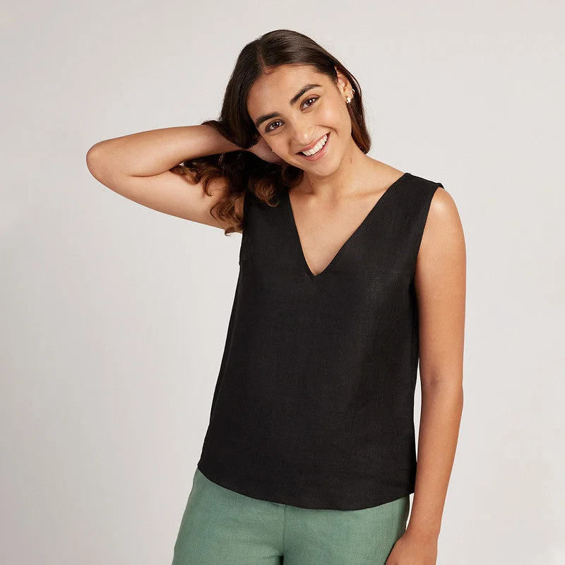 Your Favorite Items on Sale Now!Linen Tank Top for Women | V-Neck | Black