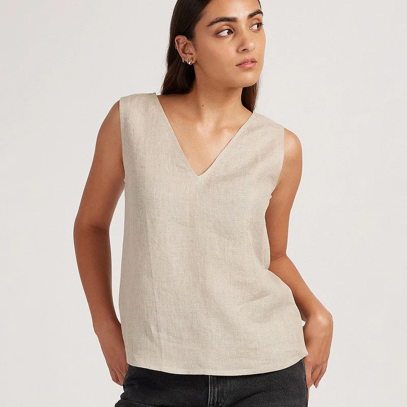 Best Offers of the Month!Linen Tank Top for Women | V-Neck | Beige