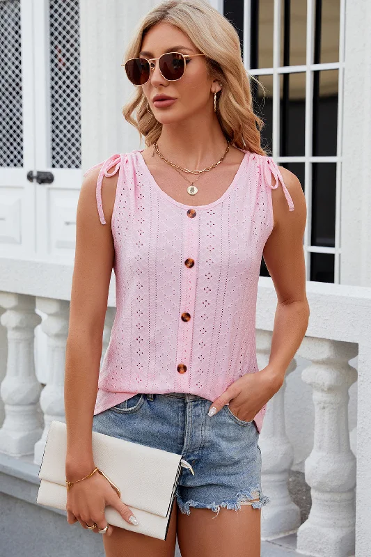 Stock Up and Save!Eyelet Round Neck Wide Strap Tank