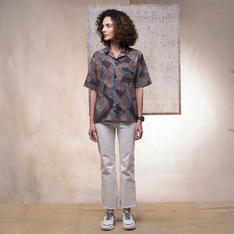 The Best Offers Are Here!Cotton Ajrakh Shirt for Women | Hand Printed | Indigo