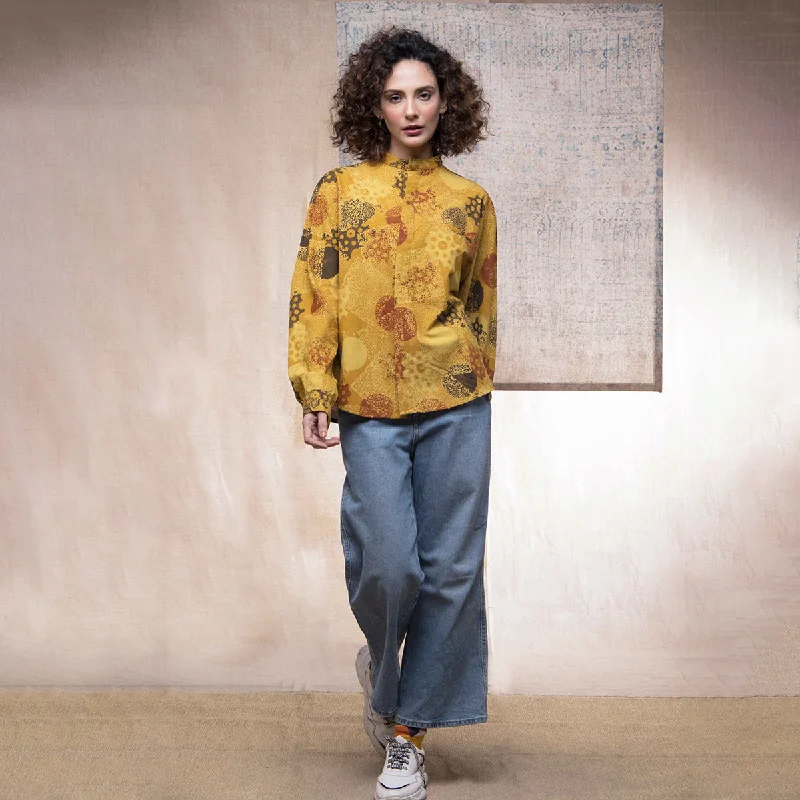 Special Discounts Inside!Cotton Kimono Shirt For Women | Ajrakh Hand Block Printed | Yellow