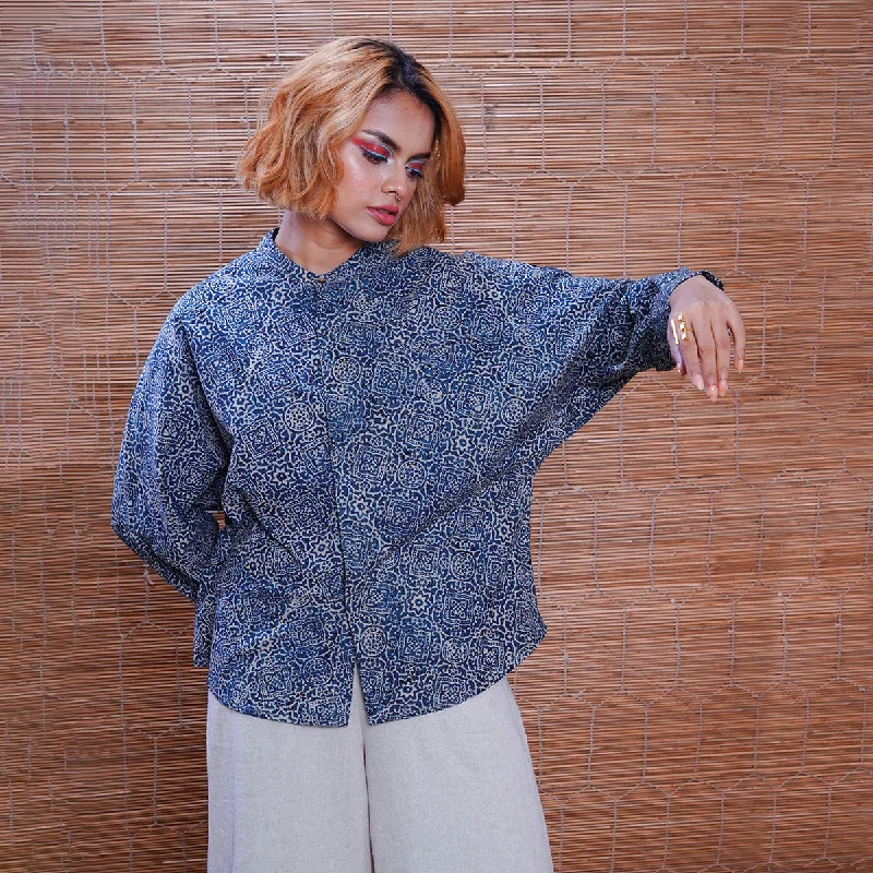 The Sale You’ve Been Waiting For!Cotton Kimono Shirt For Women | Silver Lining Hand Block Printed | Indigo The Sale You’ve Been Waiting For!Cotton Kimono Shirt For Women | Silver Lining Hand Block Printed | Indigo
