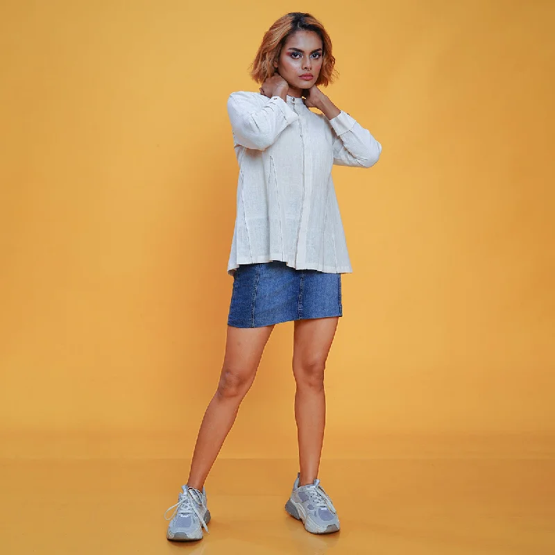 Best Offers of the Month!Kala Cotton Shirt for Women | Flared Hem | Off-White