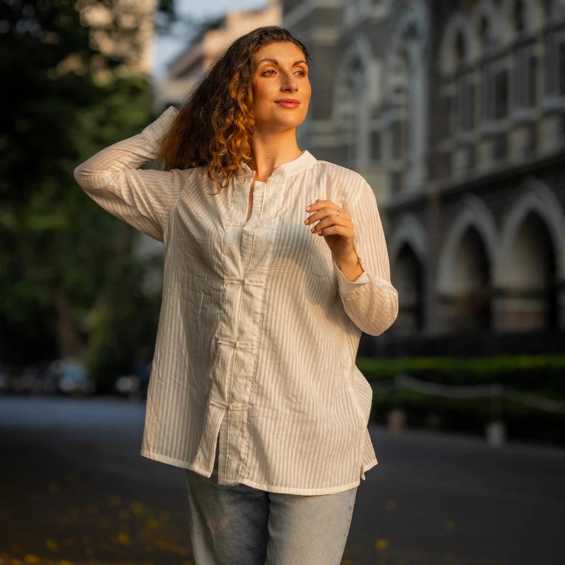 Score Big Savings Today!Cotton White Shirt for Women | Striped | Textured