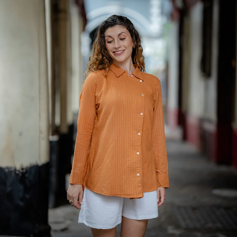 Exclusive Deals Just for You!Cotton Wrap Shirt for Women | Rust | Full Sleeves