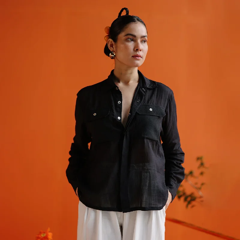 Only a Few Left – Order Now!Cotton Silk Shirt For Women | Full Sleeves | Black