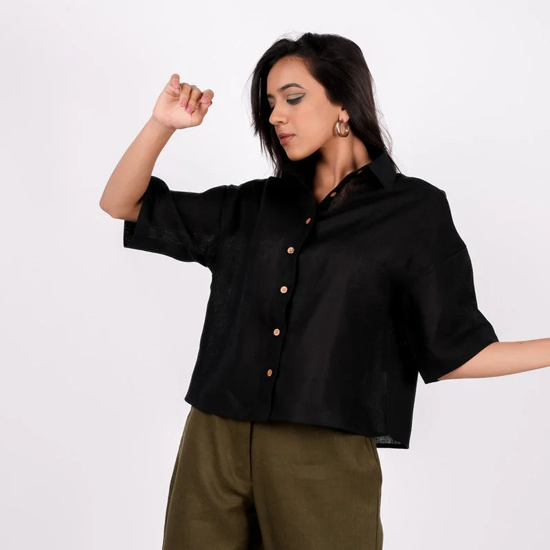 Shop Today, Save Tomorrow!Black Linen Shirt for Women | Drop Shoulder