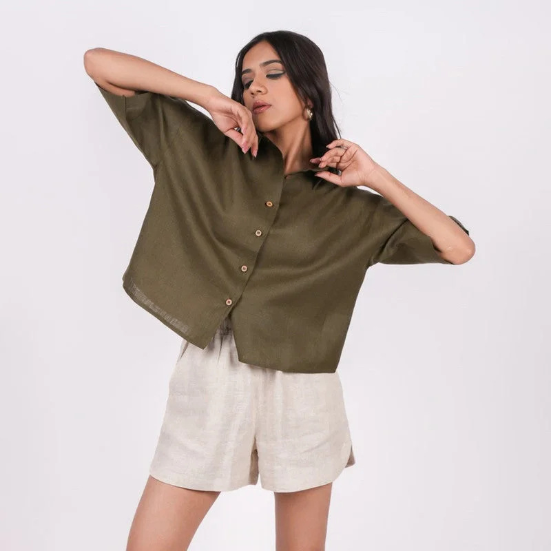 Mega Sale Happening Now!Linen Shirt for Women | Green | Drop Shoulder