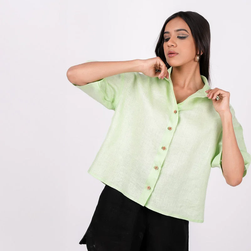 Price Drop Alert!Linen Shirt for Women | Kiwi Green | Drop Shoulder