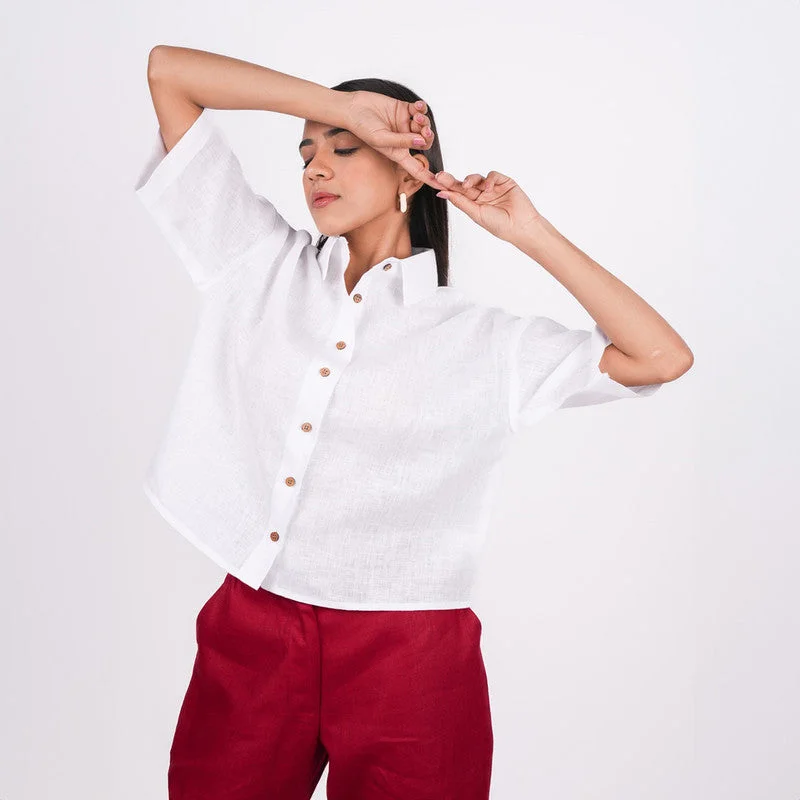 Special Discounts Inside!White Linen Shirt for Women | Drop Shoulder