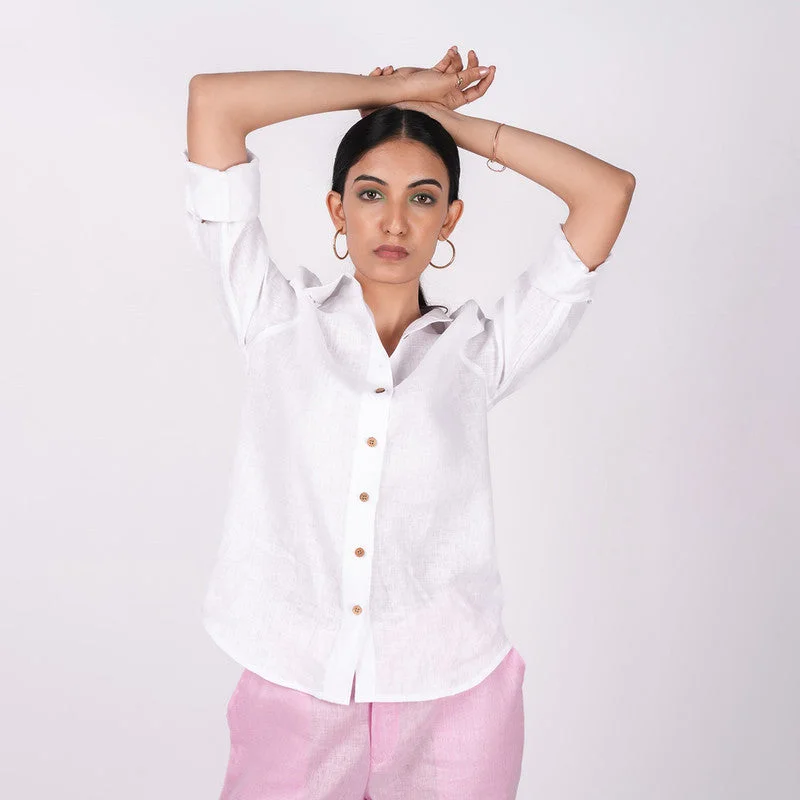 Time to Snag a Bargain!White Linen Shirt for Women | Full Sleeves