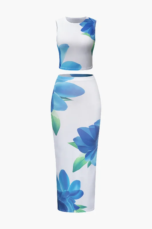 Your Best Deals Are Here!Floral Print Tank Top And Maxi Skirt Set